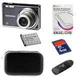 Olympus FE-5020 12MP Digital Camera with 5x Wide Angle Optical Zoom and 2.7 inch LCD (Dark Grey) 6 Items Bundle Kit: Digital Camera + LI-40B Replacement Battery + Black Zipper Eva Pouch Case + Clear LCD Screen Protector + 4GB SDHC Memory Card + Black USB Memory Card Reader