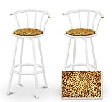 2 Cheetah Animal Print Specialty / Custom White Barstools with Backrest Set 2 Cheetah Animal Print Specialty / Custom White Barstools with Backrest Set