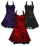 Tattoo Flock Mini Dress Colours Black Red Purple - Size 8 10 12 14 16