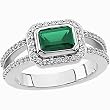 14K White Gold Chatham Created Emerald and Diamond Ring