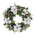 GKI Bethlehem Lighting Silver Glitter Poinsettia 30-Inch Christmas Wreath with 50 Clear Mini
