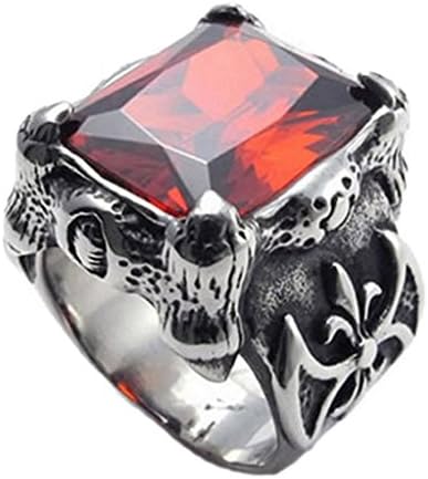 Bishilin Men's Stainless Steel Bands Retro Gothic Ruby Polished Rings Size 7