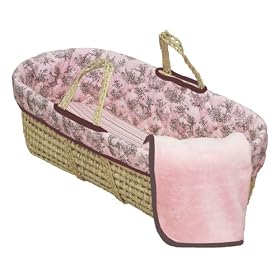 Tadpoles Toile Moses Basket in Pink and Brown