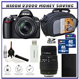 Nikon D3000 10MP Digital SLR Camera w/ 18-55mm f/3.5-5.6G AF-S DX VR Nikkor Zoom Lens w/ Sigma 70-300mm f/4-5.6 DG Macro Autofocus Lens for Nikon AF + Two (2) 8GB Card + EN-EL9a Battery + Case + Accessory Kit
