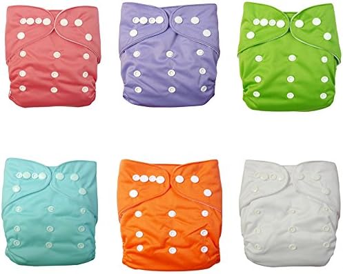 Baby Double Rrows of Snaps 6PCS Pack Fitted Pocket Washable Cloth Diaper with 1 Insert Each (Girl Color)
