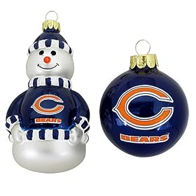 CHICAGO BEARS Mini Blown Glass Team Logo CHRISTMAS ORNAMENT SET (Snowman & Glass Ball)
