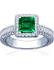 18K White Gold Princess Cut Emerald Ring With Sidestones