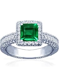 Platinum Princess Cut Emerald Ring With Sidestones