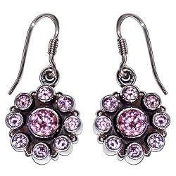 Silver Zircon Dangle-earrings Handmade 1.25 Inches