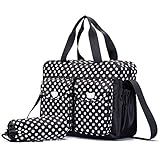 【Grandir】 マザーズバッグ 2way 大容量 ドット柄 ママバック トート ショルダー 全3色 (ブラック)
