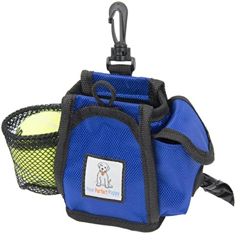 Your Perfect Puppy Leash Mounted Dog Treat Pouch with Belt Clip and Velcro Secured Pocket, Blue