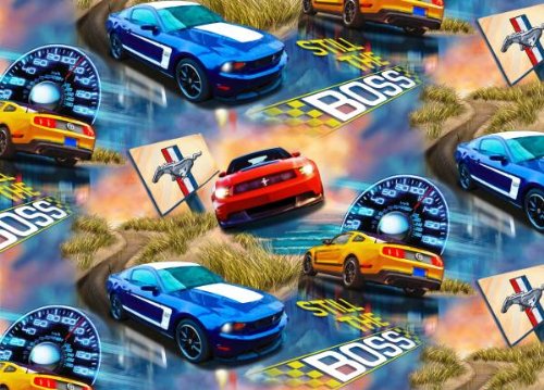 Fleece Ford Mustang Cars Allover Fleece Fabric Print by the Yard