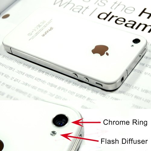 Verizon Iphone 4 Back Cover Housing for Verizon Wireless, White Glass Battery Door, Replacement back housing with Flash Diffuser, Chrome Ring and interior Frame and free Star shaped 5 point screwdriver J9