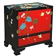 Handmade Asian Furniture - 24" Red & Black "Summer Fantasy" Storage Cabinet / End Table - Floral