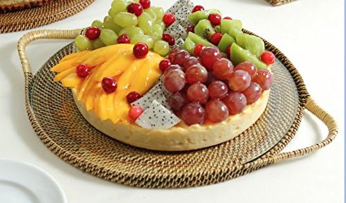 Calaisio Hand Woven Round Serving Tray With Glass Bottom