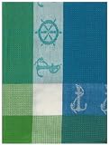 Waffle Weave 100% Cotton Aqua Blue Anchor Dishtowel 18" X 28" Set / 6
