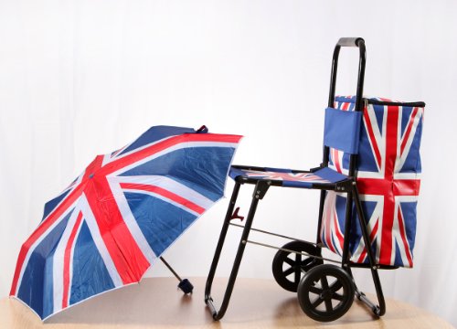 Olympic Union Jack Shopping Cart Trolley with Seat Chair Umbrella Cool Bag the Celebration Sit & Go