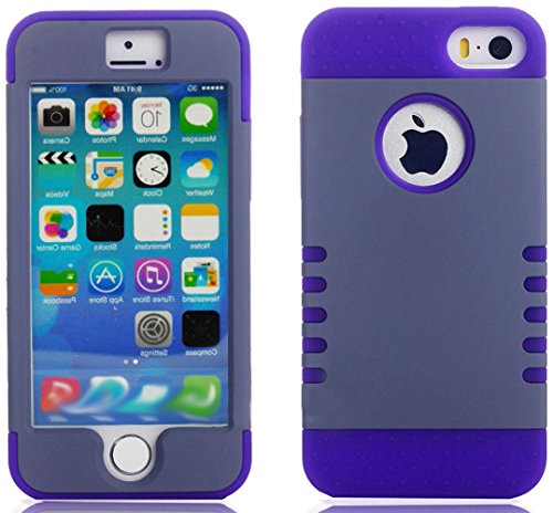 myLife Gray and Purple - Shield Armour Series (Neo Hypergrip Flex Gel) 3 Piece Case for iPhone 5/5S (5G) 5th Generation Smartphone by Apple (External 2 Piece Fitted On Hard Rubberized Plates + Internal Soft Silicone Easy Grip Bumper Gel)