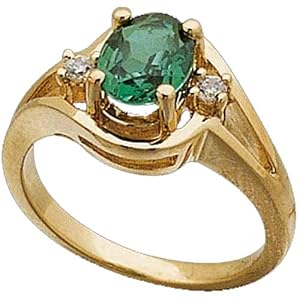 14Kt Yellow Gold Chatham Created Olive Emerald Diamond Ring