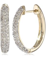 10k Gold Oval Pave Diamond Hoop Earrings (1/2 cttw, H-I Color, I2-I3 Clarity)