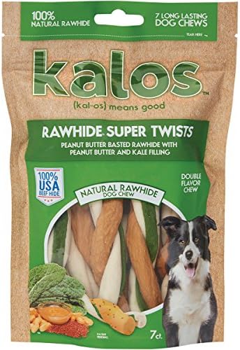 KALOS 1 Pouch Peanut Butter &amp; Kale Rawhide Twists Double Chew (7 Pack), Small