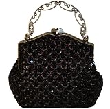 Beaded and Sequined Evening Handbag, Vintage-inspired Cluth W/chain, Elegant and Unique !