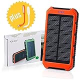 10000mah Solar Phone Charger with 2 Mini Lamps Portable Outdoor Solar Power Bank Dual USB Battery Charger External Backup Power Pack for Smartphones Camera GPS Tablets and Other 5V USB Devices-Orange