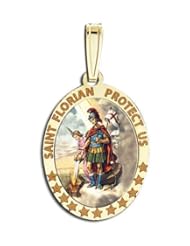 Saint Florian Medal "Color " - Available in Solid 14K Yellow or White Gold, or in Sterling Silver
