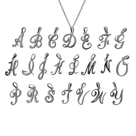 Eve's Addiction Sterling Silver Script Initial Pendants, Initial K