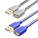 OKRAY USB Extender Cable, 2-Pack 6Ft USB 2.0 Extension Cable Data Transfer Extender Cord Type Male to Female Nylon Braided for USB Keyboard/Flash Drive/Hard Drive/Game Controller/Webcam (White Blue)