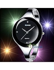 Fashion Lady Black Bracelet Watch Simple Round Design Titanium Alloy Strap Japanese Movement Quartz Pointer Display WK2682L