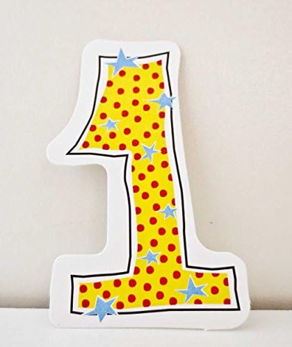 Pack of 10 Number One Die Cut Standouts with Sticky Adhesive, Yellow and Polka Dot and Stars Design