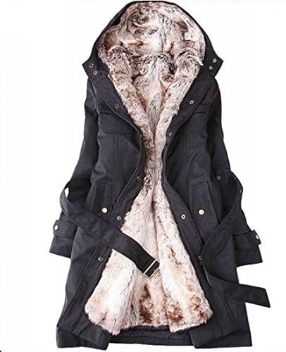 Elva Women's Winter Christmas Fur Wrap Hooded Trench Coat