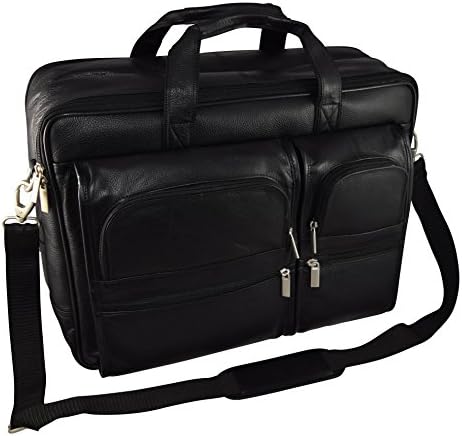 Genuine Leather Double Handle 15 Inch Laptop Briefcase/ Business Portafolio - Black