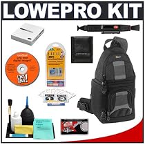 Lowepro SlingShot 100 AW (Black) Backpack + Accessory Kit for Canon Rebel XSi, XS, XTi, 40D, Nikon D40, D60, D80, D200, D300, D700, Olympus Evolt E-410, E-420, E-510, E-520, and Sony Alpha A200, A300, A350, A700 Digital SLR