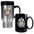 Club Deportivo Chivas Usa - Stainless Steel Travel Mug and Black Ceramic Mug Set - Primary Team Logo