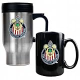 Club Deportivo Chivas Usa - Stainless Steel Travel Mug and Black Ceramic Mug Set - Primary Team Logo