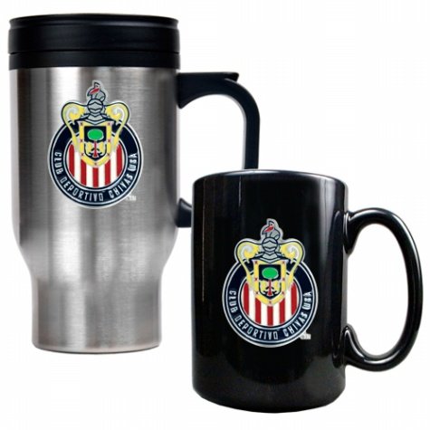Club Deportivo Chivas Usa Stainless Steel Travel Mug and Black Ceramic Mug Set  (Primary Team Logo)