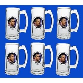 Set Of 6 Barack Obama Commemorative Beer Mug Glasses Steins - In Stock, Ships Right Away