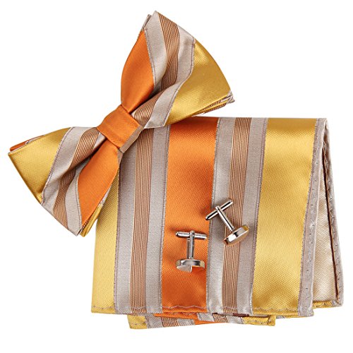 EBC1A17 Perfect Stripe Silk Pre-tied Bowtie Cufflinks Hanky For Mens By Epoint