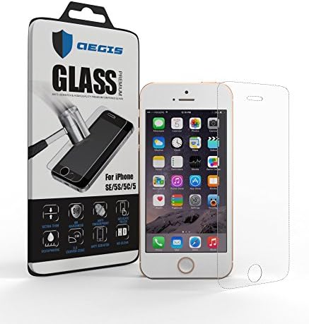 iPhone SE Screen Protector Aegis Defender Premium Tempered Glass Shockproof High Definition Clear Screen Protector 0.3 mm Thickness and 2.5 D curved Edge for iphone SE iPhone 5 and iPhone 5S