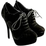Womens High Heel Lace Up Suede Ankle Shoes Boots Black