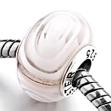 Pugster White Circle Gorgeous Sterling Silver Murano Glass Beads Pandora Chamilia Biagi Charm Compatible