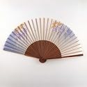Japanese Silk Handheld Fan, Pale with Gold and Blue Trailing Vines HF159