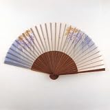 Japanese Silk Handheld Fan, Pale with Gold and Blue Trailing Vines HF159