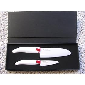 Kyocera White Handled Ceramic Santoku & Paring Knife Set