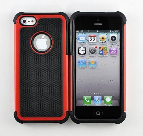 LiViTech(TM) Harvey Duty Double Layer Honey Comb Pattern Hard Hybrid Full Cover for Apple iPhone 5 (Red)