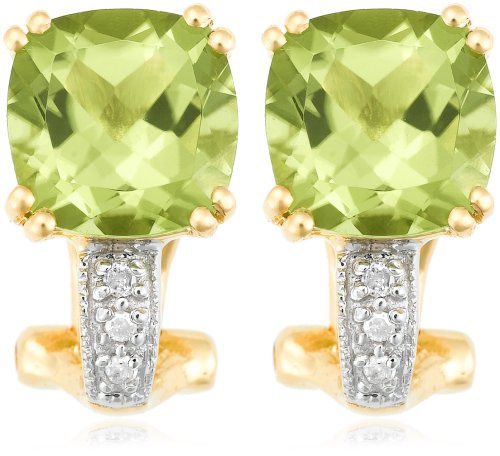 14k Yellow Gold Overlay Sterling Silver Cushion-Cut Peridot Earrings