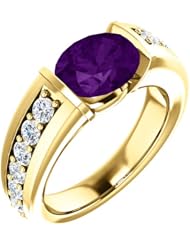 14K Yellow Gold 9.00x7.00mm Oval Cut Chatham Created Alexandrite and Diamond Ring -- LIFETIME WARRANTY