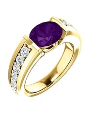 14K Yellow Gold 9.00x7.00mm Oval Cut Amethyst and Diamond Ring -- LIFETIME WARRANTY